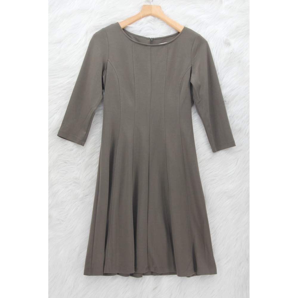 Coldwater Creek PS Olive Green 3/4 Sleeve Fit And Flare Dress Minimalist #1370
